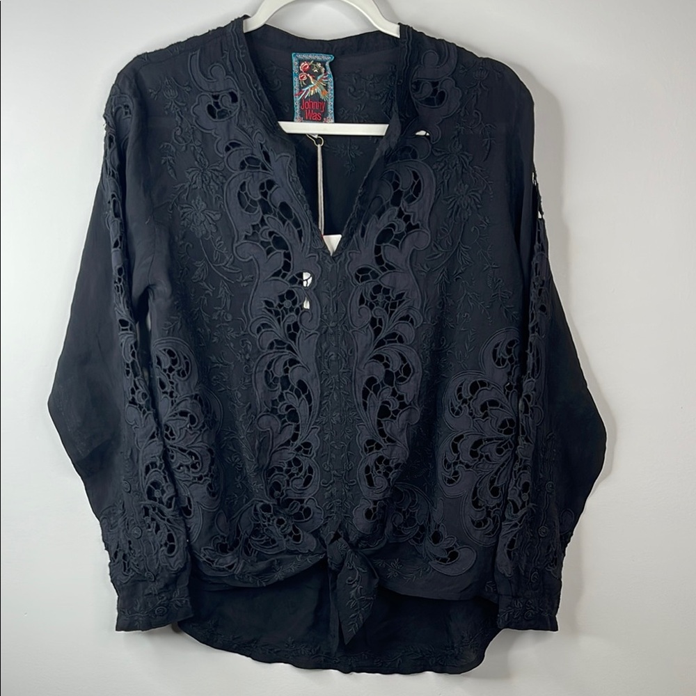 Johnny Was NWT Ellie Tie Front Top Black XS